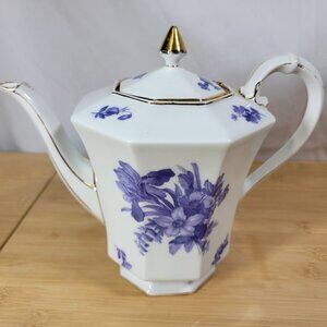 Teapot, Vintage Tirschenreuth Bavaria Blue Floral Hexagonal Shape #137